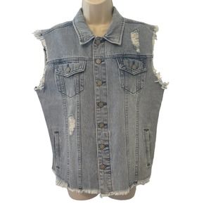 Karen Kane Sleeveless Denim Vest‎ Jacket Large NWT Unfinished Hem